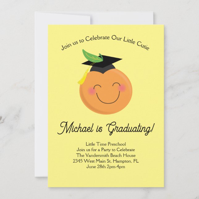 Little Cutie Preschool Graduation Party Tangerine Invitation (Front)