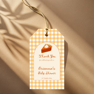 Little cutie pumpkin pie gingham baby shower gift tags