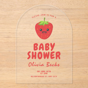 Little Cutie Strawberry Baby Shower Acrylic Invitations