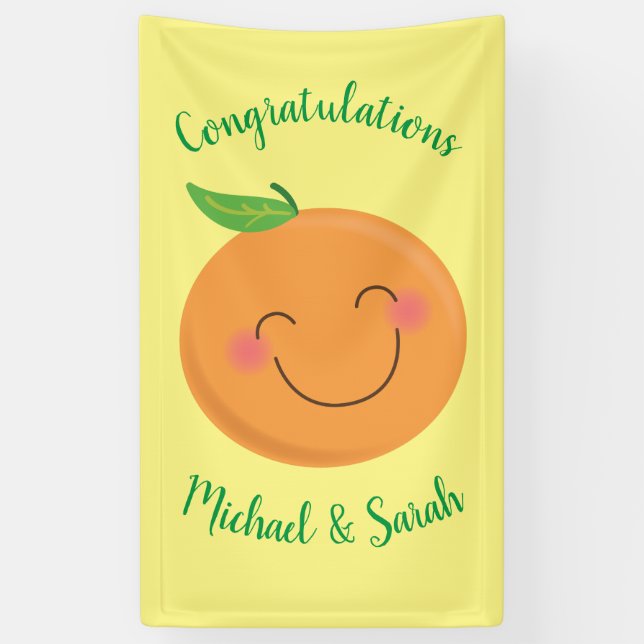 Little Cutie Tangerine Baby Shower Gender Neutral Banner (Vertical)