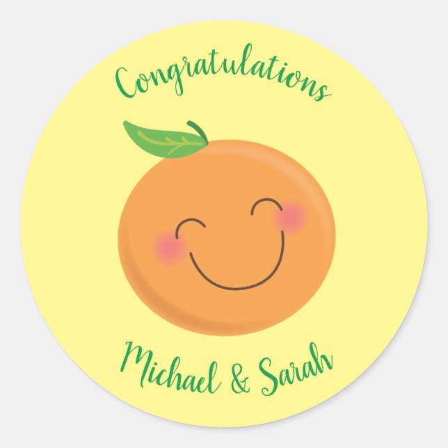 Little Cutie Tangerine Baby Shower Gender Neutral Classic Round Sticker (Front)