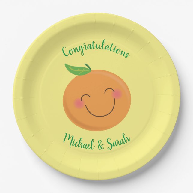 Little Cutie Tangerine Baby Shower Gender Neutral Paper Plate (Front)