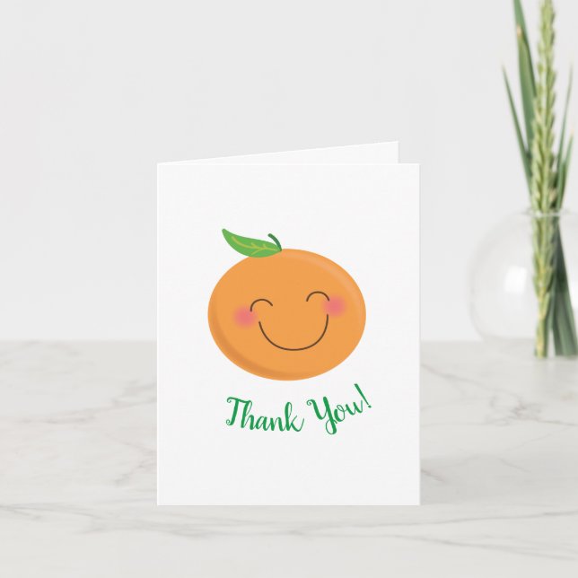 Little Cutie Tangerine Baby Shower Gender Neutral Thank You Card (Front)