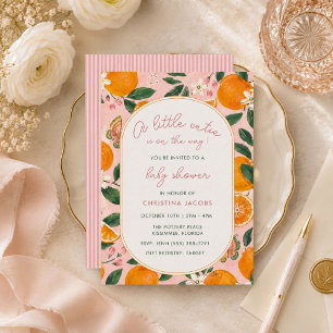 Little Cutie Tangerine Floral Baby Shower Invitation