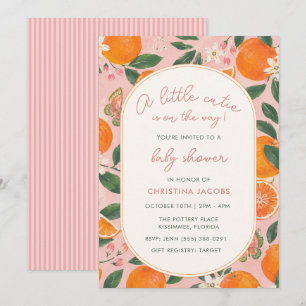 Little Cutie Tangerine Floral Baby Shower Invitation
