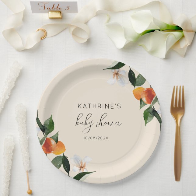 little cutie watercolor citrus baby shower paper plate (Wedding)