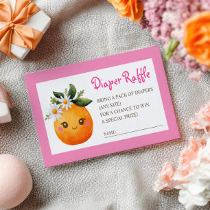 Little Cutie Watercolor Citrus Pink Diaper Raffle Enclosure Card