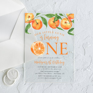 Little Cutie Watercolor Oranges 1st Birthday Acrylic Invitations