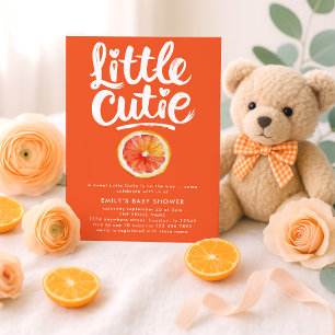 Little Cutie White Text Orange Baby Shower  Invitation