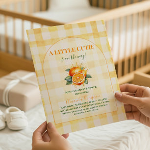 Little Cutie Yellow Gingham Citrus Baby Shower Invitation