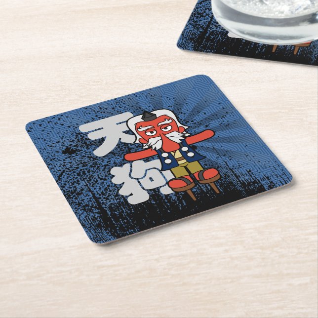 Little Daitengu Yokai Grunge Square Paper Coaster (Angled)