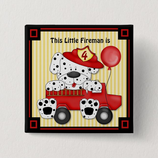 Little Dalmation Fireman - Customise 15 Cm Square Badge (Front)