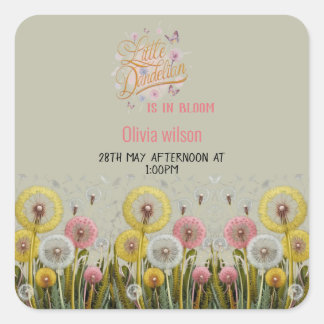 Little dandelian is in bloom baby shower square sticker