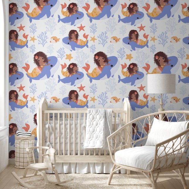 Little Dark Girl Mermaid Whale Wallpaper (Kids)