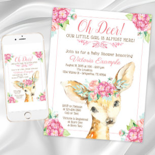 Little Deer Baby Girl Shower Invitations