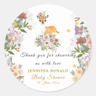 Little deer, Big Joy Pink flower Baby Shower theme Classic Round Sticker