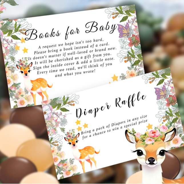 Little deer, Big Joy Pink flower Baby Shower theme Enclosure Card (Creator Uploaded)