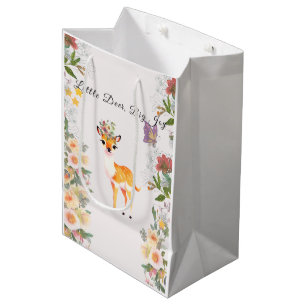 Little deer, Big Joy Pink flower Baby Shower theme Medium Gift Bag