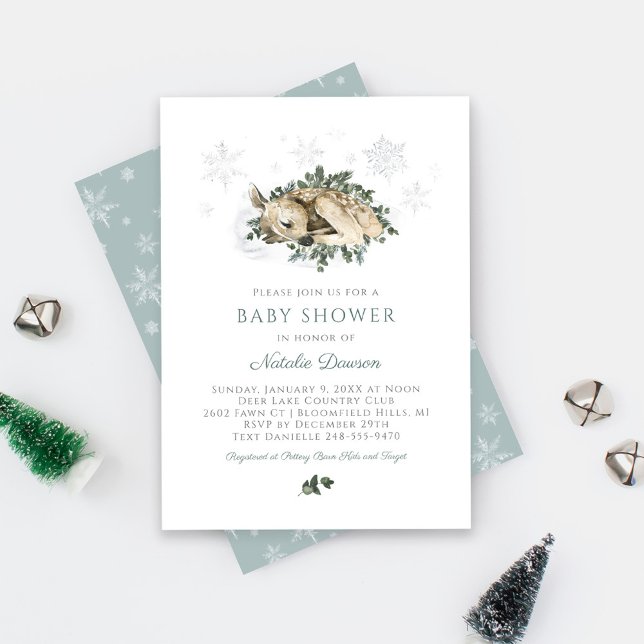 Little Deer Blue and Green Woodland Baby Shower Invitation (Creator Uploaded)
