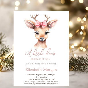 Little Deer Bow Polka Dots Watercolor Baby Shower Invitation