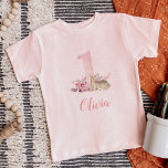 Little Deer First Birthday Monogrammed<br><div class="desc">Custom name toddler shirt or baby bodysuit for your baby girl's first birthday party or cake smash photos. This sweet design features a sweet pink watercolor number one surrounded by boho flowers and a baby deer. Perfect for a whimsical woodland little girl's first birthday party! Personalise it with your child's...</div>