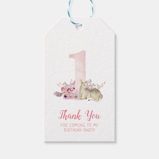 Little Deer First Birthday Party Favour Tag (Front)