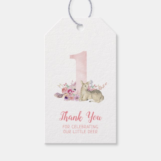 Little Deer First Birthday Party Favour Tag (Front)