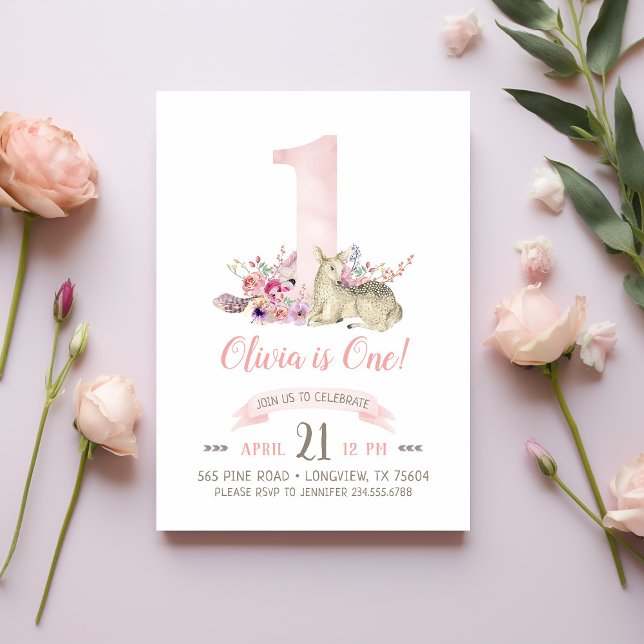 Little Deer First Birthday Party Invitation (Creator Uploaded)