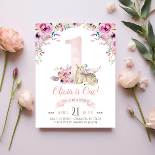 Little Deer First Birthday Party Photo Invitation Postcard