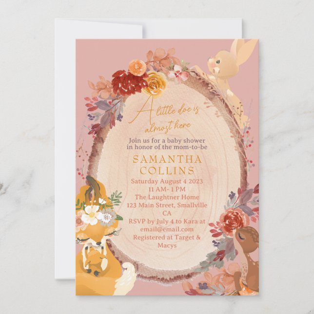 Little Deer Girl Woodland Baby Shower Invitation (Front)