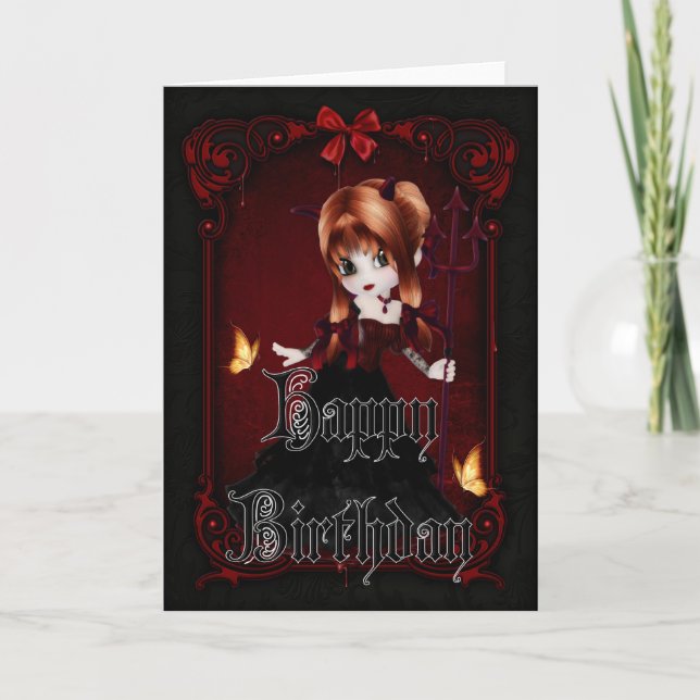 Little Devil 3 Gothic Happy Birthday Card (Front)