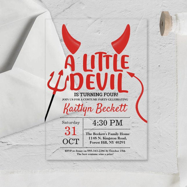 Little Devil Any Age Halloween Birthday Party Acrylic Invitations (Creator Uploaded)