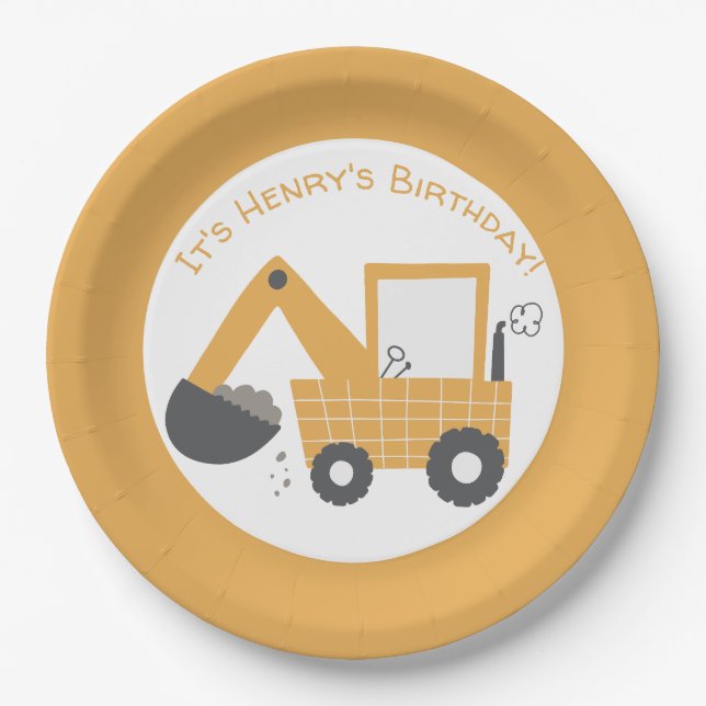 Little Digger Construction Birthday Paper Plate (Front)