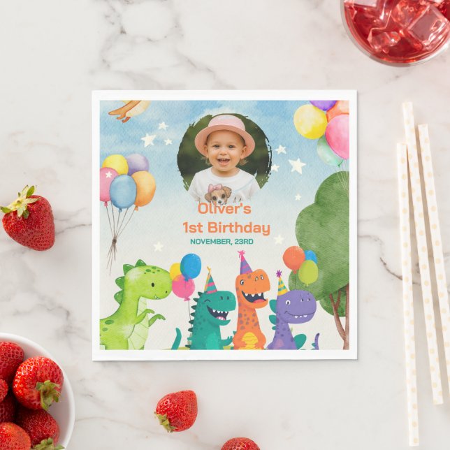Little Dino 1st Birthday Paper Napkin (Insitu)