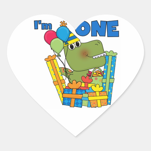 Little Dino 1st Birthday T shirts and Gifts Heart Sticker (Front)