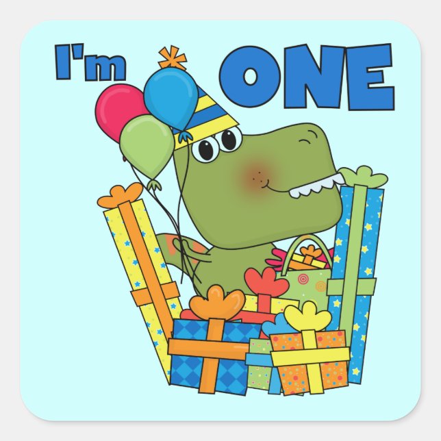 Little Dino 1st Birthday T shirts and Gifts Square Sticker (Front)