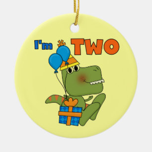 Little Dino 2nd Birthday Tshirts and Gifts Ceramic Tree Decoration