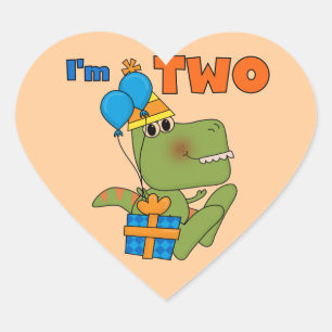 Little Dino 2nd Birthday Tshirts and Gifts Heart Sticker