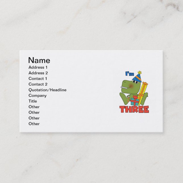 Little Dino 3rd Birthday Tshirts and Gifts Business Card (Front)