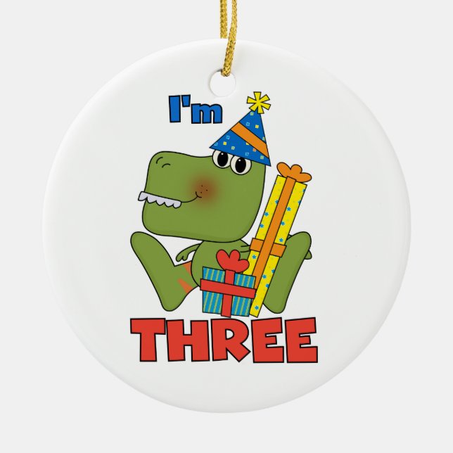 Little Dino 3rd Birthday Tshirts and Gifts Ceramic Tree Decoration (Front)