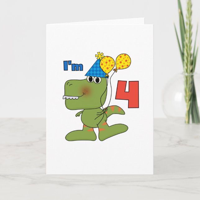 Little Dino 4th Birthday Tshirts and Gifts Card (Front)