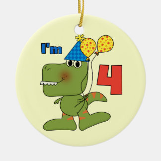 Little Dino 4th Birthday Tshirts and Gifts Ceramic Tree Decoration