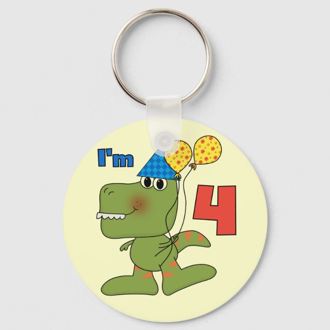 Little Dino 4th Birthday Tshirts and Gifts Key Ring (Front)
