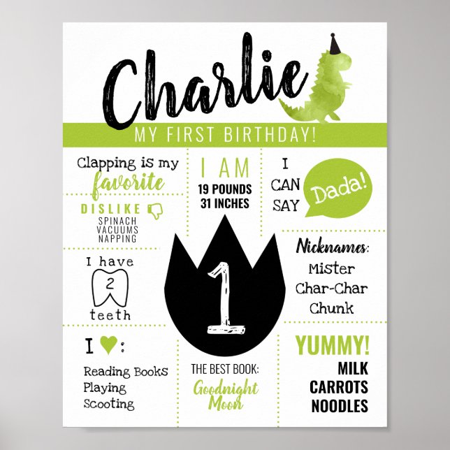 Little Dino Dinosaur Theme Stomp and Chomp  Green Poster (Front)