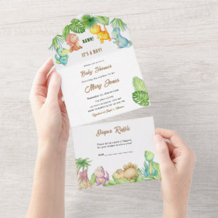 Little Dinosaur Baby Shower All In One Invitation
