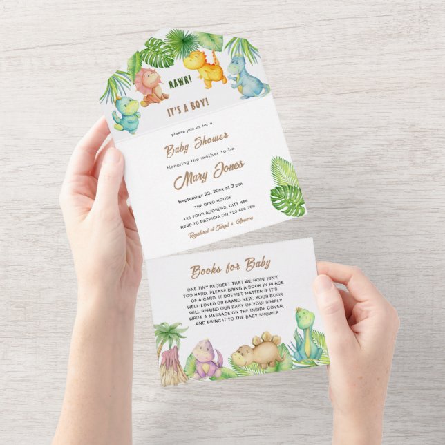 Little Dinosaur Baby Shower All In One Invitation (Tearaway)