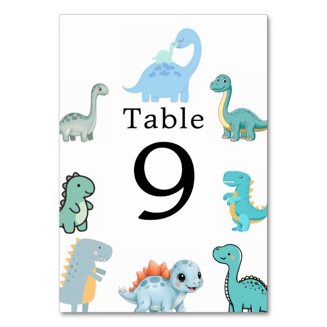 Little Dinosaur Cute Baby Shower Table Number (Front)