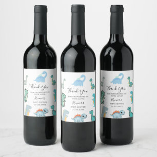 Little Dinosaur Cute Baby Shower Wine Label