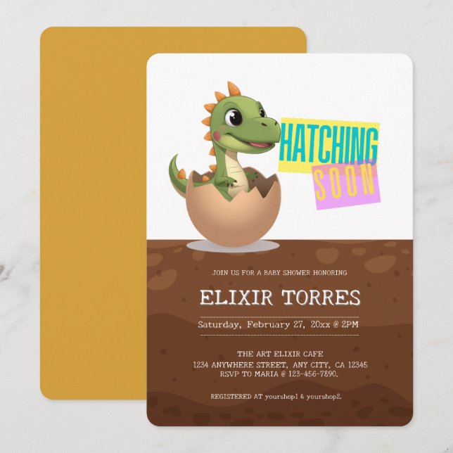 Little Dinosaur Hatching Soon Invitation (Front/Back)