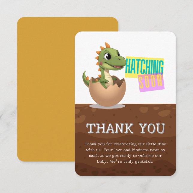 Little Dinosaur Hatching Soon Thank You Card (Front/Back)